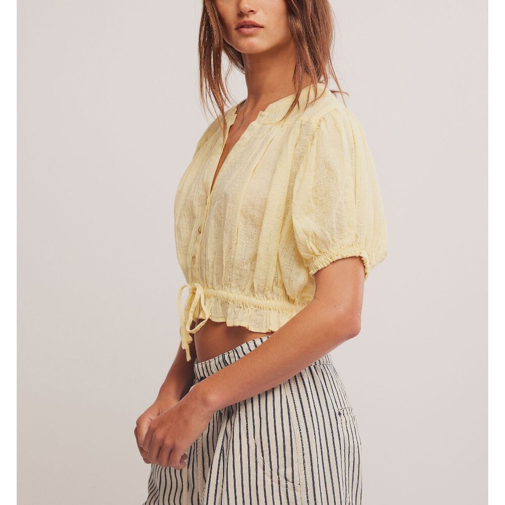 🎉LAST CHANCE🎉 FREE PEOPLE Little Cloud Shirt / Banana Cream - Picture 2 of 6